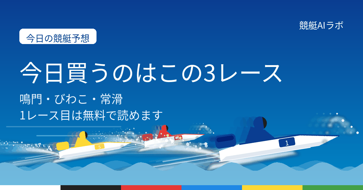 9月16日の競艇予想。鳴門・びわこ・常滑から3レースを選び、1レース目は無料で読める
